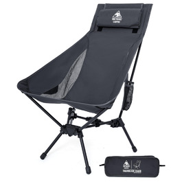 Стілець для кемпінгу OneTigris TIGERBLADE з високою спинкою, 170 кг, складаний, легкий, з трикутним каркасом, для риболовлі з 2 кишенями, для відпочинку на природі, піших прогулянок (сірий)