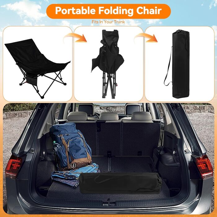 Складний стілець для кемпінгу, риболовлі та відпочинку на природі (150 кг), чорний
