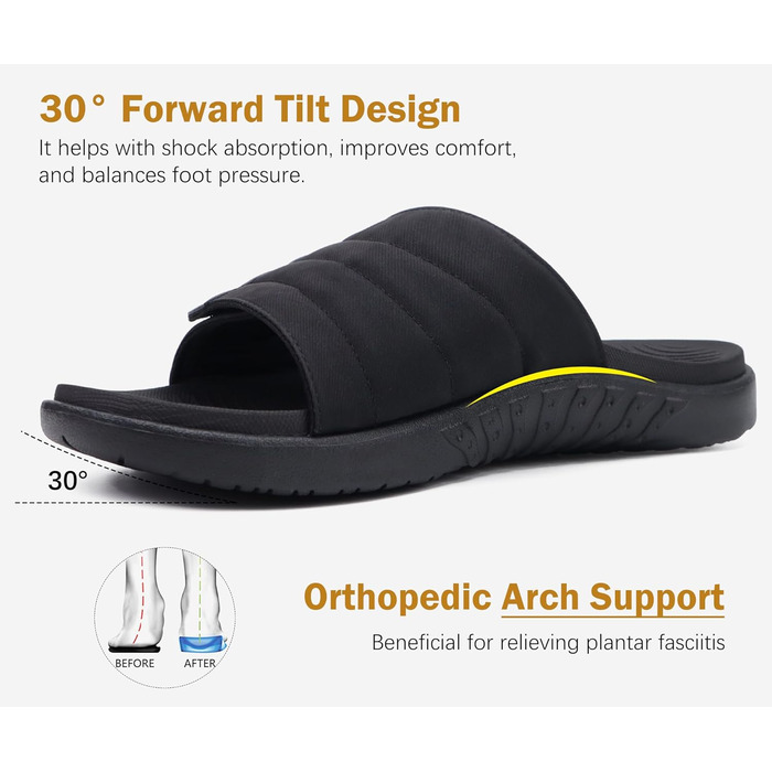 Чоловічі сандалі ONCAI з регульованими ремінцями, відкритим носком та підтримкою склепіння стопи, розмір 47 EU, чорні