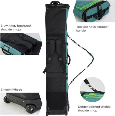Чохол для сноуборду XCMAN на колесах, регульований, для подорожей літаком, зелений