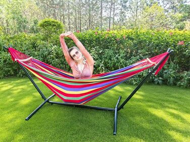Гаммак GOCAN XXL для 2 осіб, 220x150 см, 330 см, 300 кг, бавовна, для відпочинку на природі, у саду, вдома, для дітей, сірий з червоними смугами