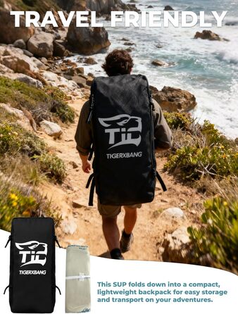SUP дошка TIGERXBANG надувна з веслом, 305 см, блакитна - для дорослих та підлітків