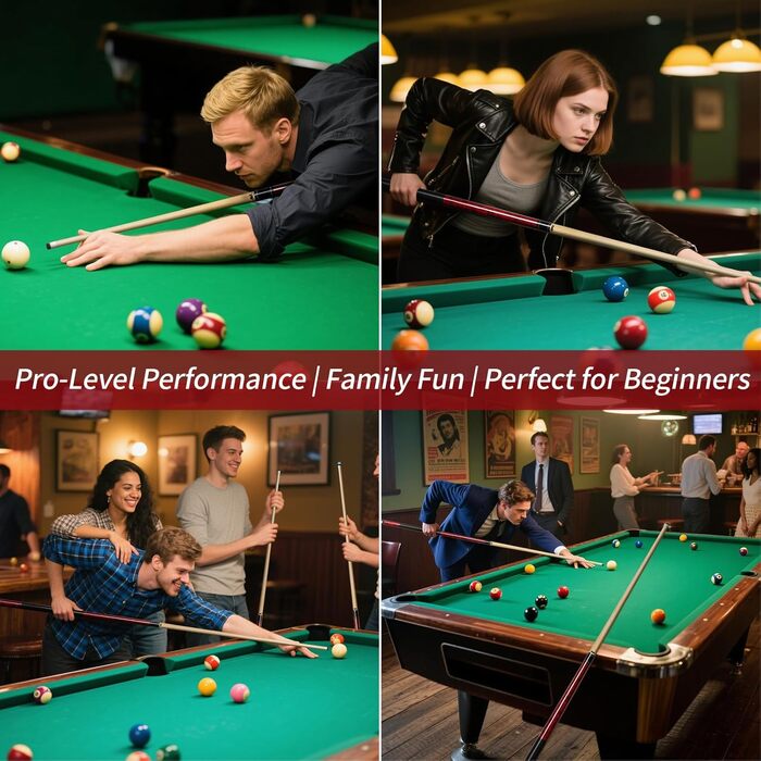 AKLOT Більярдний кий 58' (18oz-21oz) - канадський клен, шкіряна насадка 13mm, 3D ручка, прецизійне з'єднання, для гравців (Бордовий, 570g)