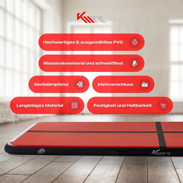 Надувний мат для гімнастики KM Fit Airtrack 10 см, 3/4/5 м, з електричною помпою, сумкою та ремкомплектом, UV-захист, для тренувань і фітнесу