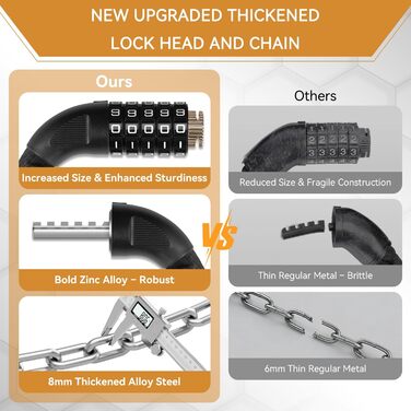Замки для велосипедів: надійний велозамок з кодовим замком, 90 см, рівень безпеки 8, 5-значний код, для велосипеда, мотоцикла, ролера, дверей (чорний та жовтий)
