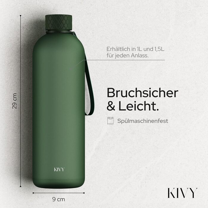 KIVY Пляшка для води 1,5 л, для газованої води, герметична, спортивна, для школи та офісу, придатна для миття в посудомийній машині