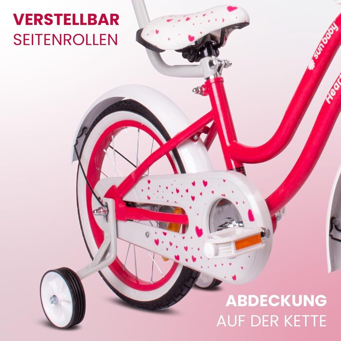 Дитяче велосипед Sun Baby Heart Bike 12/14/16 дюймів, знімний ручка-штовхач, для дівчаток 2-6 років (полуниця, 16 дюймів)