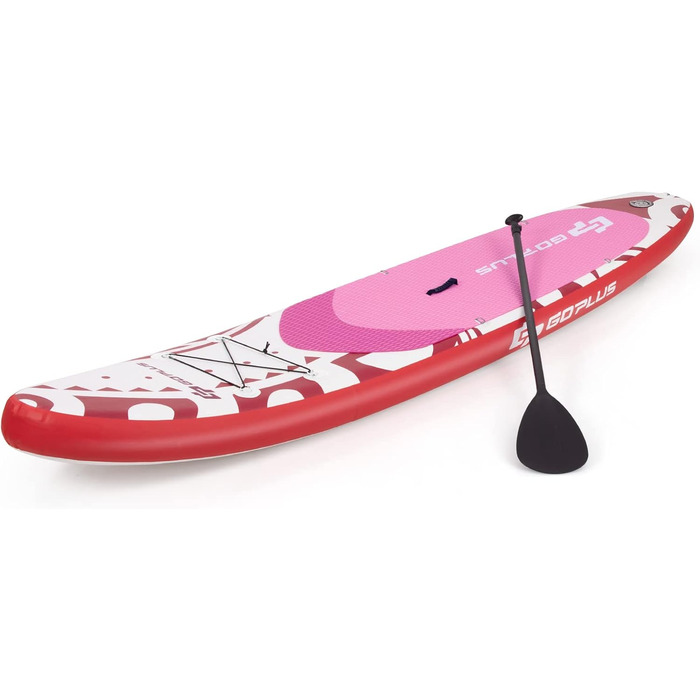 Надувна SUP-дошка COSTWAY 325x76x16 см, до 150 кг, з рюкзаком, насосом, регульованим веслом, страховочним шнуром, еластичним шнуром та ремкомплектом, рожева, без сидіння