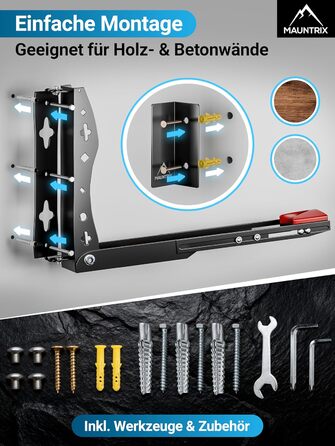 Настінна підставка для велосипеда Mauntrix | 16-29 дюймів | Сталева, до 35 кг | Економія місця | З монтажним комплектом