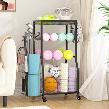 Стійка для зберігання спортивного інвентарю ThreeHio: гантелі, килимки для йоги, гирі, м'ячі - з колесами та гачками