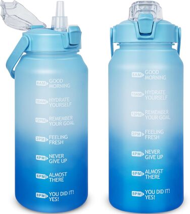 DEARRAY Спортивна пляшка для води 2 л Tritan з трубочкою, BPA-free, мотиваційна, з часовою міткою, для спорту, фітнесу, туризму, блакитна/темно-синя