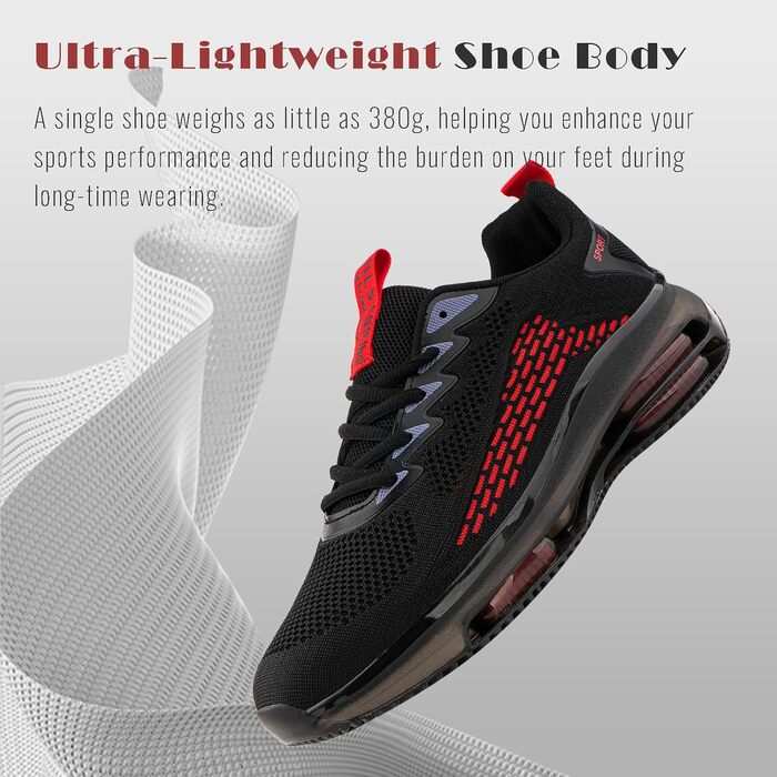 Кросівки Hitmars для чоловіків з повітряною подушкою, розмір 39-48 (сітка, чорний/червоний)