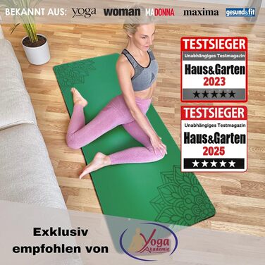 Килимок для йоги з натурального каучуку | Нековзний | ECO PU поверхня з ULTRA GRIP | 183x68 см, 4 мм, зелений, з мандалою | з ремінцем для перенесення