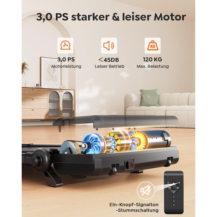 Складана бігова доріжка для дому з нахилом 7%, Walking Pad до 12 км/год, з регульованим поручнем та знімним робочим столом, двигун 3.0 к.с., керування через додаток та пульт, червоно-чорна