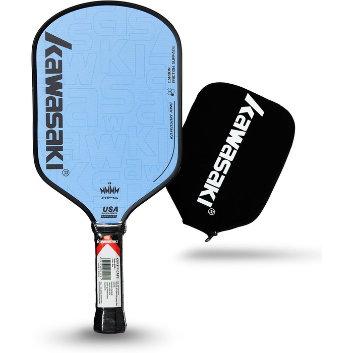 Рікет для піклболу Kawasaki T700 з вуглецевим волокном, 14 мм PP Honeycomb серцевина (CFS) - схвалено USAPA, для змагань, з чохлом та ручками (King 6 Series) (БЛАКИТНИЙ)