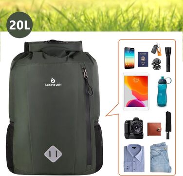 Водонепроникний рюкзак Dry Bag 20L, IPX8, з кишенею для телефону, для плавання, каякінгу, рафтингу, кемпінгу (Зелений)