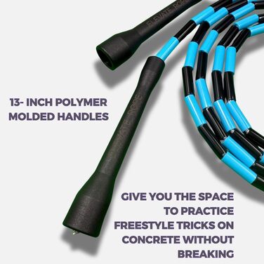 Стрибкове канат Elevate Rope Professional з перлами - 3м, регульований, якісні перлини та полішнур - для фрістайлу, кардіо та трюків, підходить для всіх рівнів, для використання в приміщенні та на вулиці (Blue/Black)