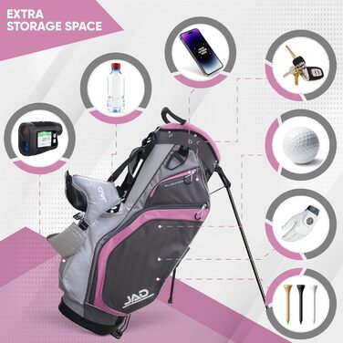 Сумка для гольфу JAD PRO Golf Premium Stand Bag для чоловіків та жінок, 14 відділень, легка, водостійка, рожева/сіра