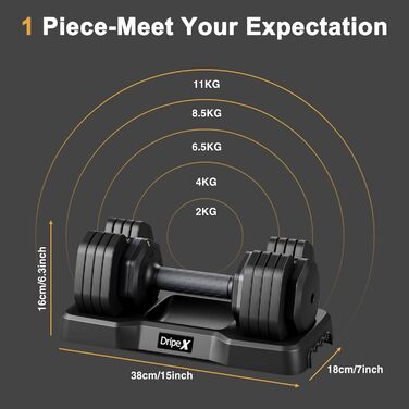 Набір гантелей Dripex: 11 кг, 24.5 кг, 41 кг. З антиковзним покриттям, регульованими дисками та підставкою. Для фітнесу, сірий колір