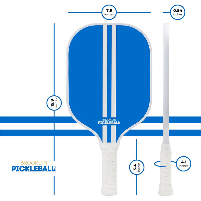 Паддл для піклболу Brooklyn Pickleball Co. | Вуглеволокно | Компактне ядро | Нековзний руків'я | Одиночний | Білий (Синій)
