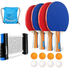 Набір для настільного тенісу Profi: 4 ракетки, сітка, 8 м'ячів, сумка. Підходить для дітей та дорослих (червоний + синій)
