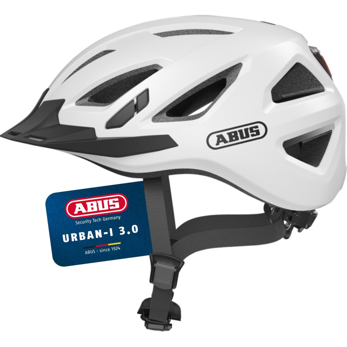 ABUS Urban-I 3.0 - велошолом з ліхтариком, козирком та магнітною застібкою, для жінок та чоловіків, розмір L (56-61 см), білий (polar white)