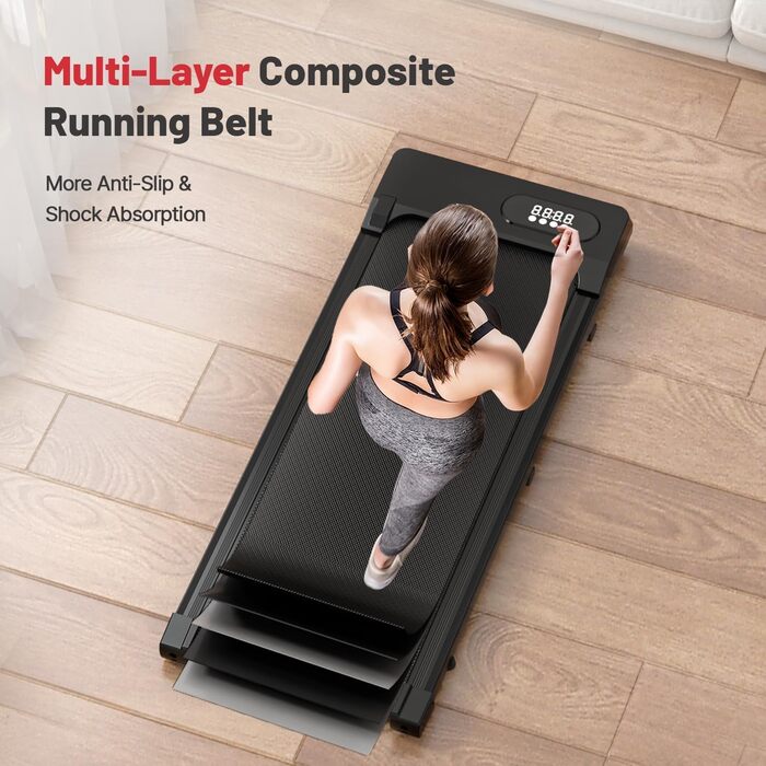 Електрична бігова доріжка Dskeuzeew Walking Pad з регулюванням нахилу для дому та офісу, портативний тренажер для ходьби з LCD-дисплеєм, чорна
