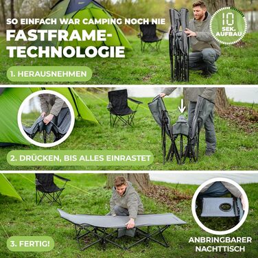 Кемпінгове ліжко NORDICTRAILS - розкладне, XXL, комфортне | Для відпочинку на природі, гостей, риболовлі | Сірий колір, без матраца