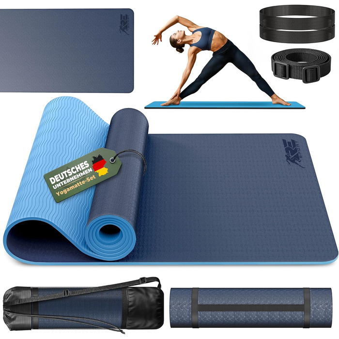 Йога мат RE:SPORT без фталатів, 183x61x0.6 см, Navy/Light Blue