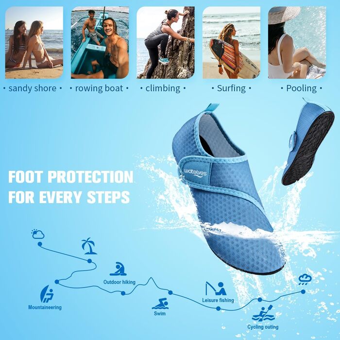 Чоботи для плавання WateLves: аквашузи, шкарпетки для води, пляжні та басейнові для чоловіків та жінок (44/45 EU, синій)