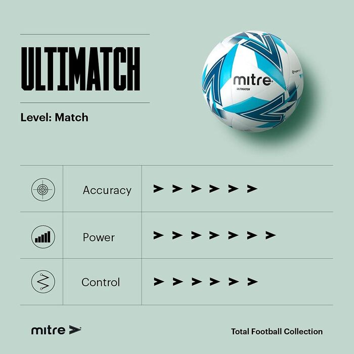 Футбольний м'яч Mitre Unisex Jugend Ultimatch, підвищений контроль, додаткова зносостійкість, точність, для дітей та підлітків