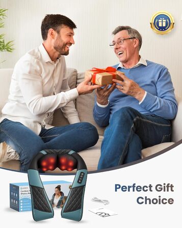 Масажер для шиї COMFIER бездротовий Shiatsu з підігрівом, 3D глибокий масаж, для шиї, спини, попереку, подарунок для жінок та чоловіків, блакитно-чорний