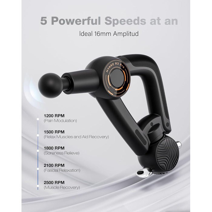 HYAKO R3 Pro 3-в-1 масажний пістолет 16 мм, високочастотний масажер для глибоких тканин, знімає біль у м’язах та скелеті всього тіла