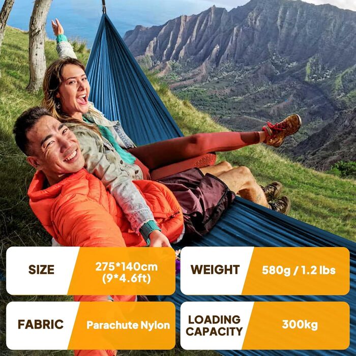 Гамак для кемпінгу NATUREFUN Ultraleicht | 300 кг, 275x140 см, дихаючий, швидковисихаючий, для відпочинку вдома та на природі