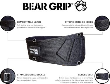Пояс для важкої атлетики BEAR GRIP, неопреновий, вигнутий, з підтримкою спини та попереку, для фітнесу та бодібілдингу, чорний, XL
