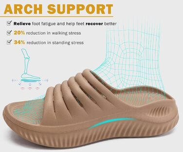 Ортопедичні відновлювальні сандалі KuaiLu для жінок, комфортні та легкі тапочки при плантарному фасціїті, розвантаження суглобів та спини, колір бежевий, розмір 40 EU