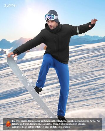 Чоловіча лижна куртка 33000ft: водонепроникна, вітрозахисна, тепла, функціональна, для сноуборду та лиж, чорного кольору