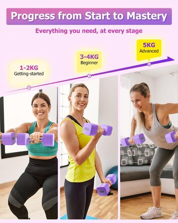 Набір гантелей Fragraim 5 кг x 2, регульовані, для дому, фітнесу, силових тренувань (фіолетовий)