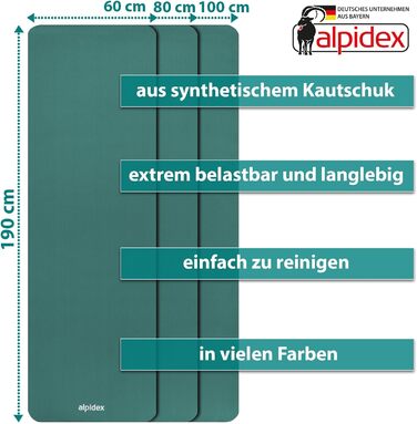 Килимок для йоги ALPIDEX Extra Dick 190 x 60 x 1.5 см - турквеновий, для фітнесу, йоги, пілатесу, гімнастики, HIIT, фізіотерапії, з E-book, не містить фталатів