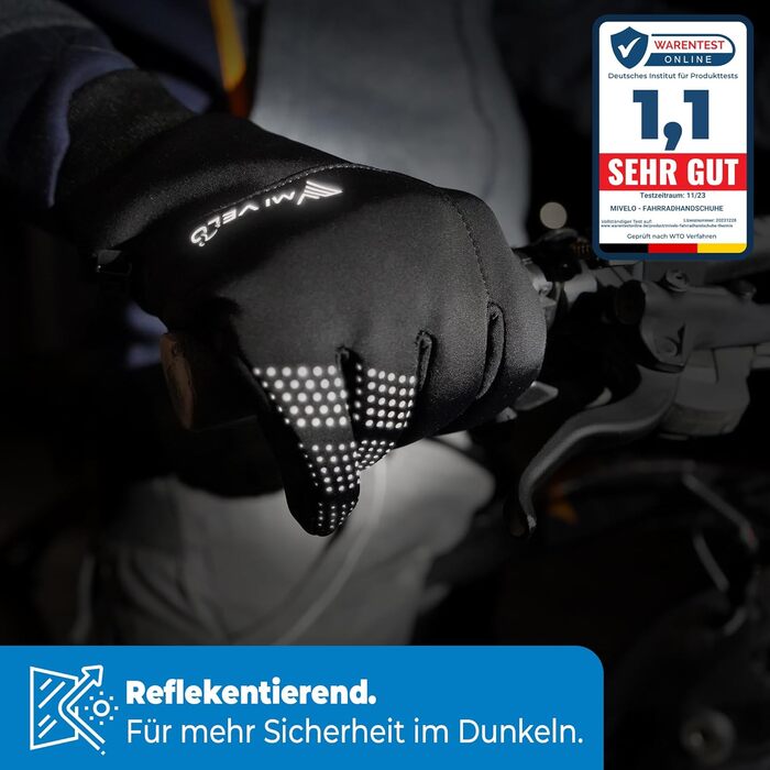 Велосипедні рукавички MIVELO для чоловіків та жінок - водонепроникні з Ergo-Pad, сумісні з сенсорними екранами, зимові та перехідні рукавички, чорний колір, розмір L, для осені/весни