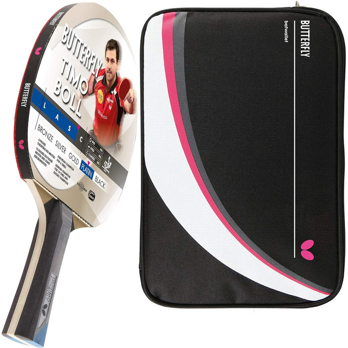 Професійна ракетка для настільного тенісу Butterfly Timo Boll Platin з ITTF сертифікованою накладкою Pan Asia, анатомічною ручкою та чохлом DC2, для досвідчених гравців