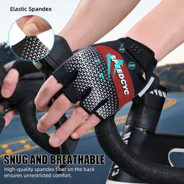 Велосипедні рукавички без пальців з посиленими вставками, антиковзкі, дихаючі для чоловіків та жінок (червоні, S)