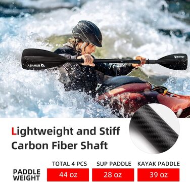 Весло для SUP і каяка Abahub 4-в-1, карбонове, регульоване, легке, чорне/синє/зелене/сіре/помаранчеве/червоне, пластикове лопато