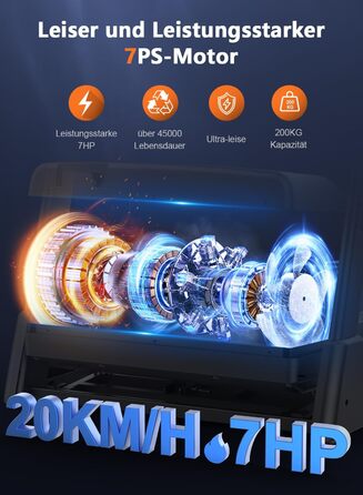Біговий тренажер Cowmew для дому, 7HP, складаний, кут нахилу 20%, швидкість 1-20 км/год, сумісний з додатком, вантажопідйомність 200 кг, LCD дисплей, датчик пульсу, велика бігова поверхня, консоль керування чорного кольору