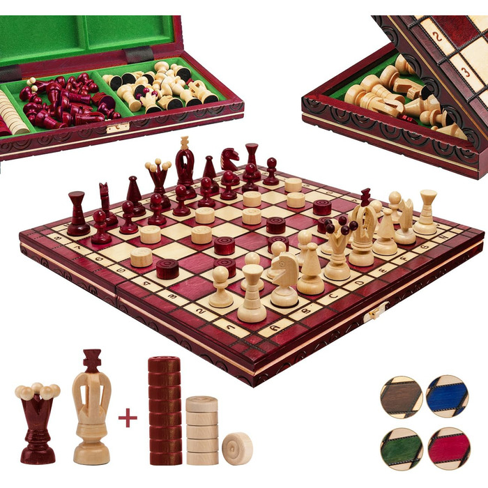 Шахи та шашки Great Kingdom Master of Chess, червоні, 35 см, ручна робота, дорожній комплект для дітей і дорослих
