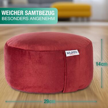 Йога подушка для медитації – кругла подушка з наповнювачем з лушпини гречаної – 30 см, 14 см, збірна інструкція (PDF) – фіолетовий оксамит