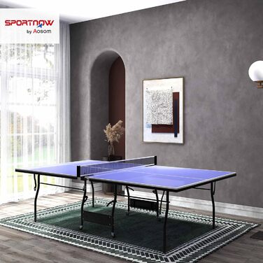 Стіл для пінг-понгу SPORTNOW Mid Size, розкладний, з роликами та сіткою, 3 м'ячі, 12 мм, вологостійкий, для гри в приміщенні та на вулиці, 274 x 152,5 x 76 см, блакитний