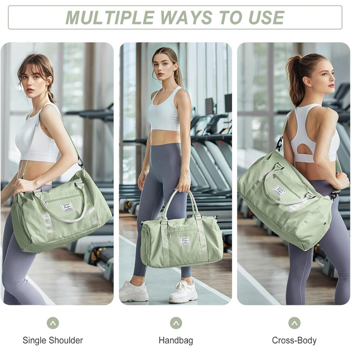 Спортивна сумка HYC00 для жінок та чоловіків: велика, з відділенням для мокрого одягу та взуття, для подорожей, спортзалу, йоги, танців, тренувань, трав'яно-зелений колір
