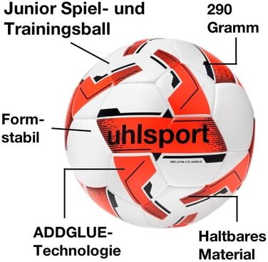 Дитячий футбольний м'яч Uhlsport 290 Ultra Lite Addglue Junior - для дітей до 10 років, білий/помаранчевий/темно-синій