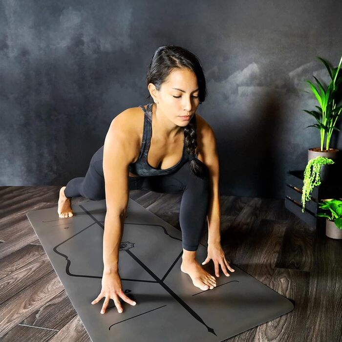 LIFORME Килимок для йоги - екологічний, нековзний, з унікальною системою розмітки, біологічно розкладний, сірий